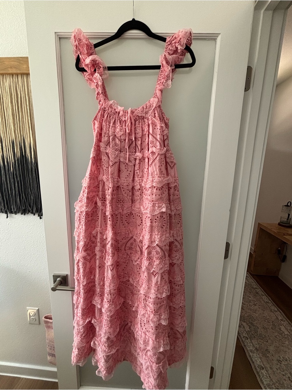 Pink Ruffled Eyelet Maxi Dress - Women's Summer Sundress
